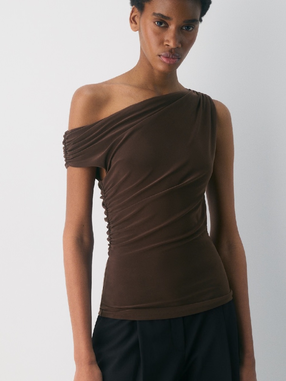 Aritzia One-Shoulder Brown Draped Tank
